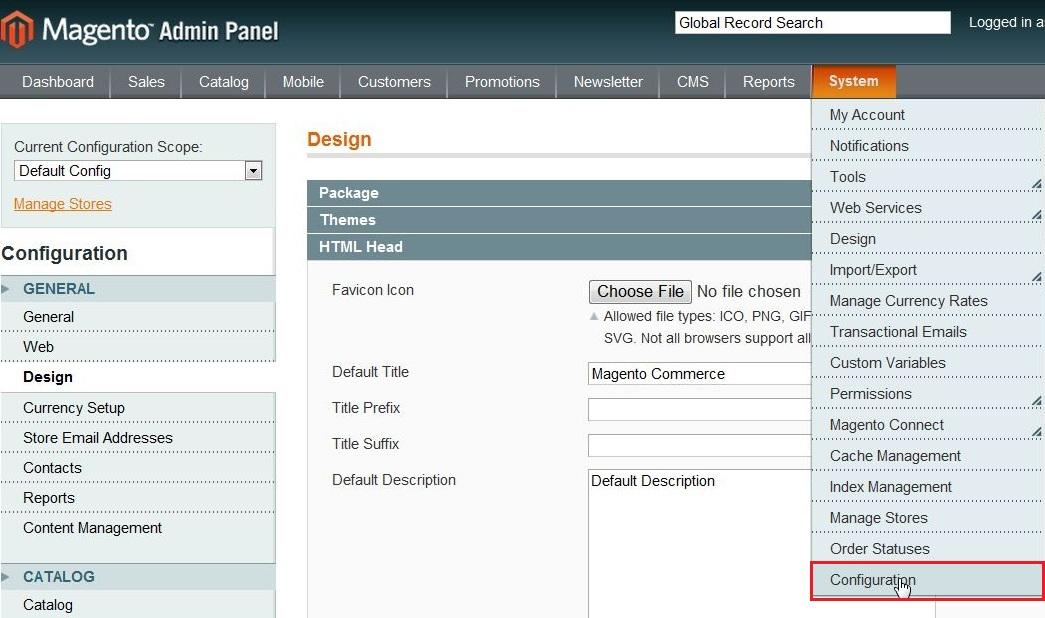 magento system configration