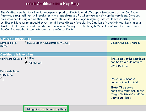 merge certificate into key ring