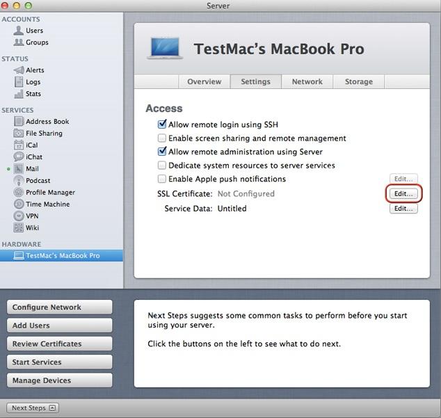 edit ssl certificate Mac OS X Lion Server