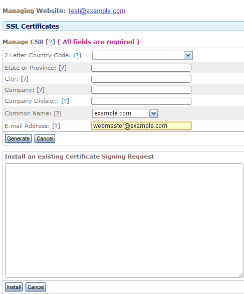 SiteWorx SSL CSR