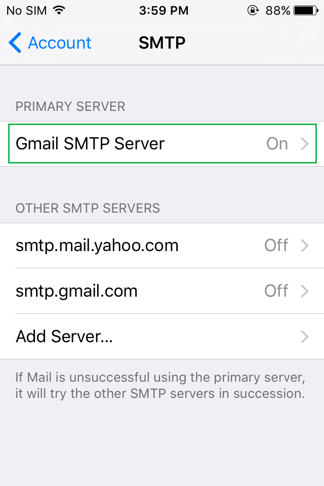 iphone smtp