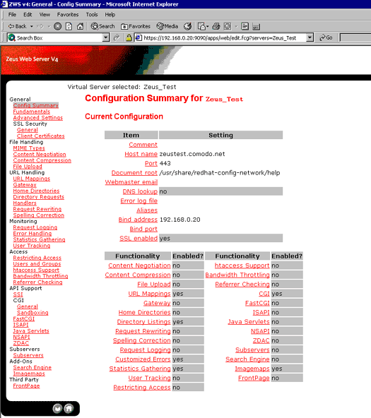 configuration summary