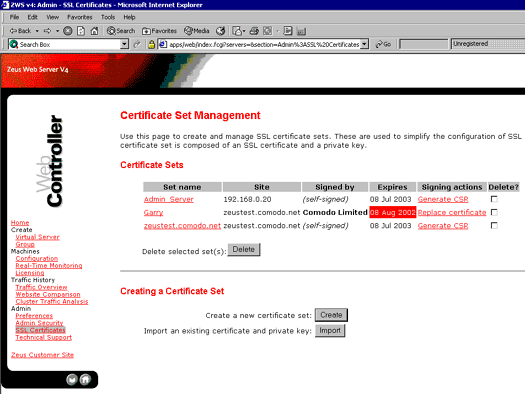 create a new certificate set