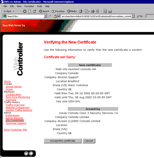 ssl zeus accept this certificate