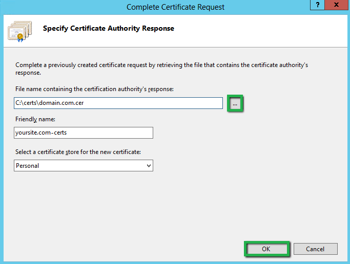 Specify Certificate Authority Response