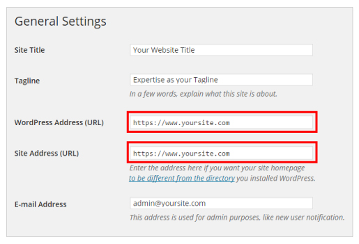 wordpress https settings