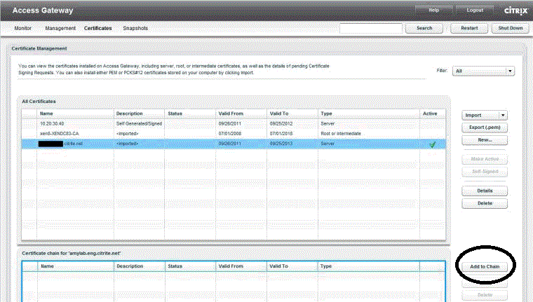 add to chain citrix access gateway 5