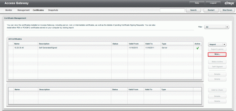 click on certificates in citrix access gateway 5