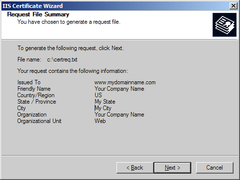 Reconfirm certificate details - IIS