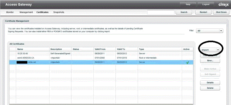 import certificate citrix access gateway 5