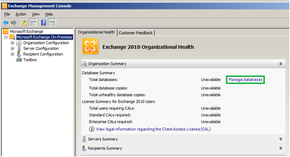 Manage Databases - Microsoft Exchange Server 2010