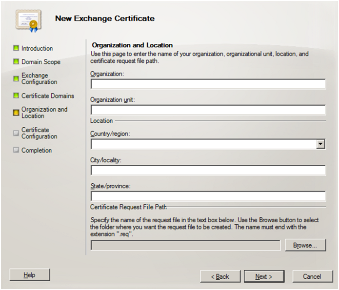 add organization and location - exchange server 2010