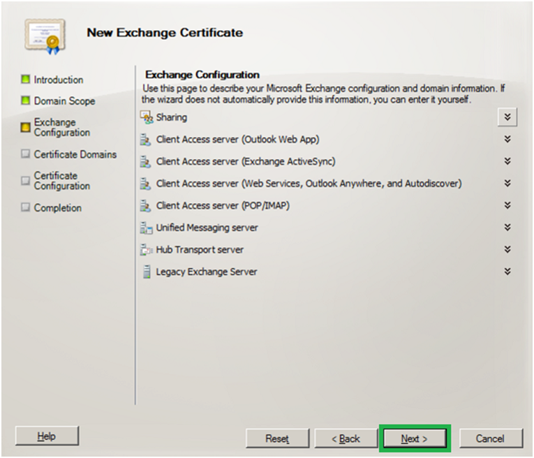 exchange configuration - exchange server 2010