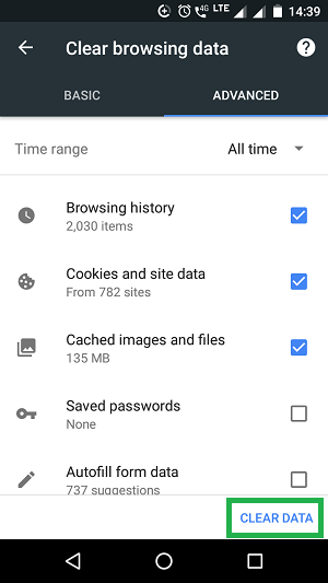 android clear browsing data