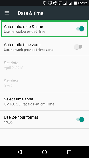 android date and time settings