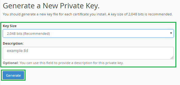 Generate Private Key in cPanel