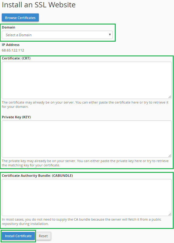 Install an SSL in cPanel