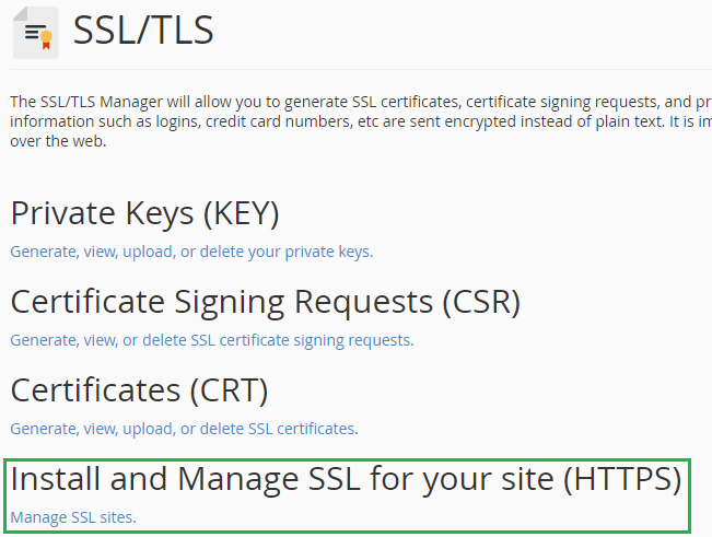 Manage SSL Sites in cPanel