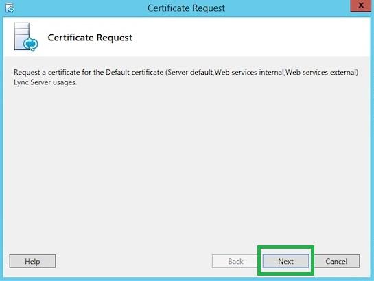 Certificate Request screen