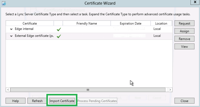 Lync 2013 Import Certificate