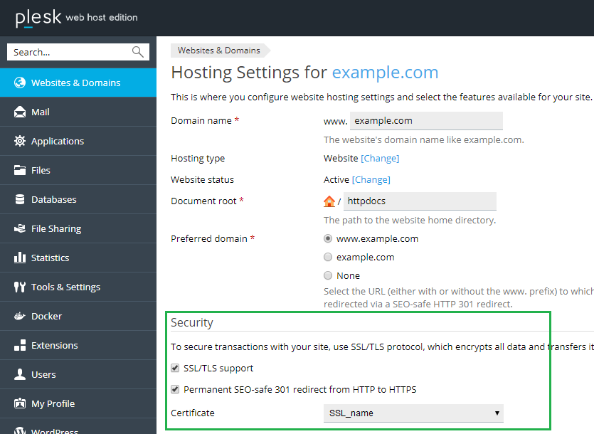 Hosting Settings for your Site