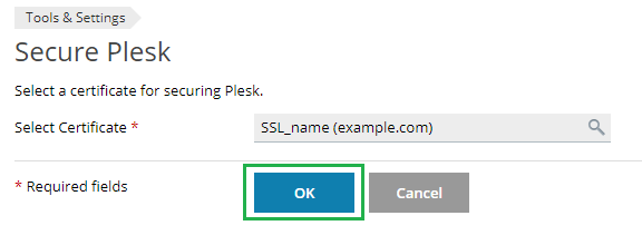 Select SSL Certificate to secure plesk login
