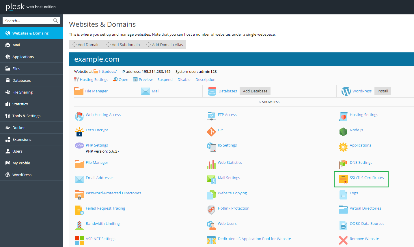 SSL/TLS Certificates on Plesk