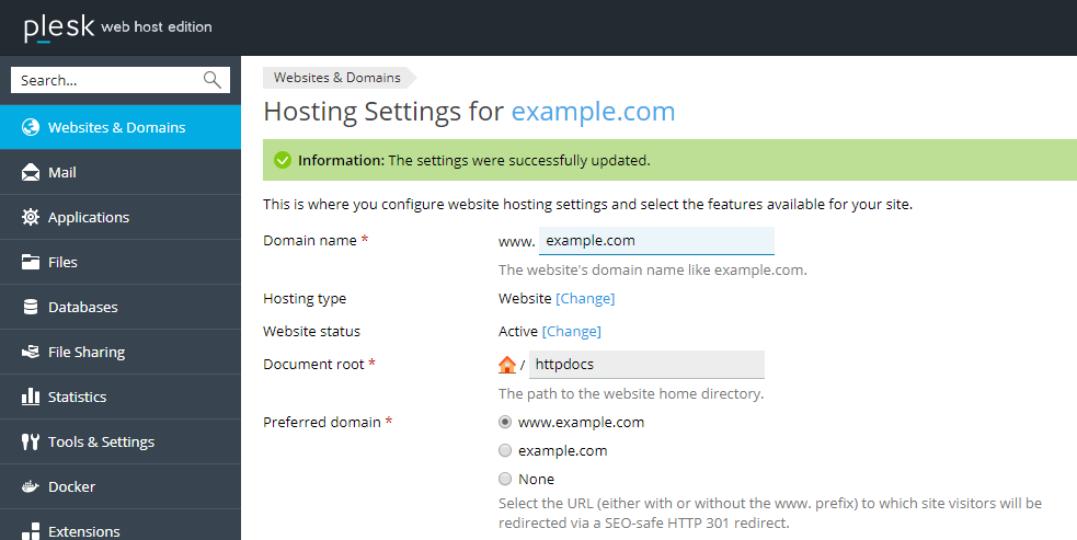 Updated Hosting Settings