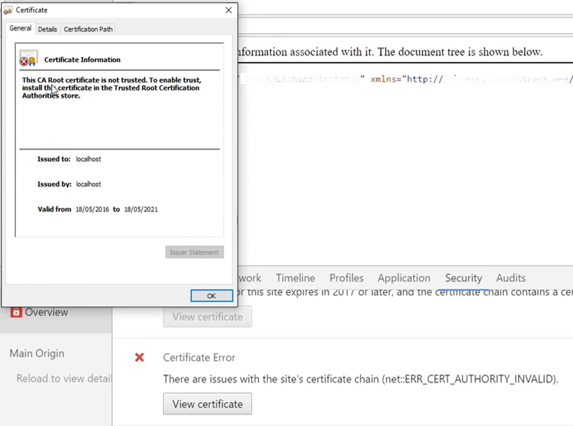 Browser displays a site certificate error