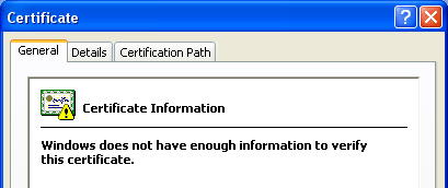 Windows does not have enough information to verify this certificate