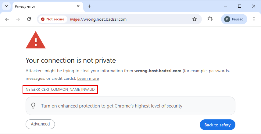 Common Name Invalid SSL Error