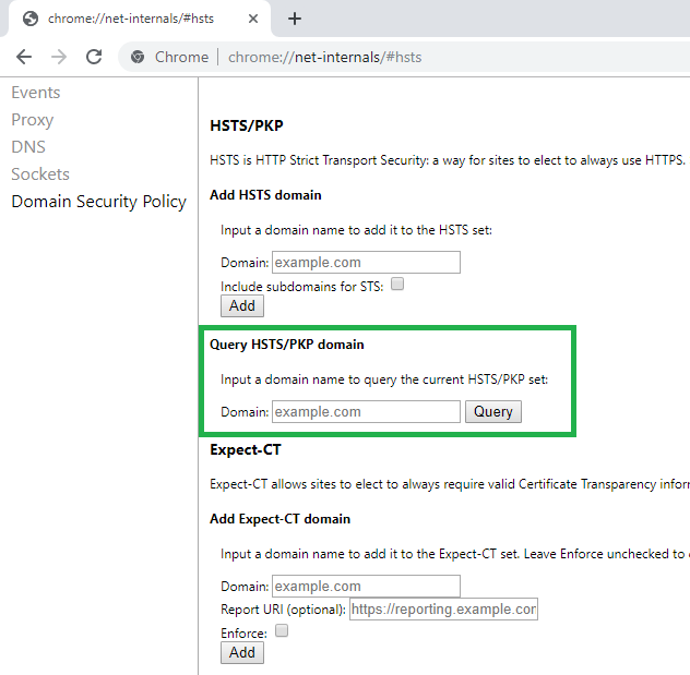 clear HSTS settings in chrome