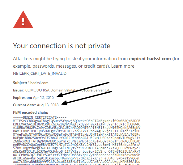 check for the expiry date of the SSL certificate