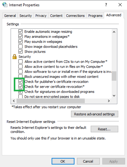 Check for publisher’s certificate revocation