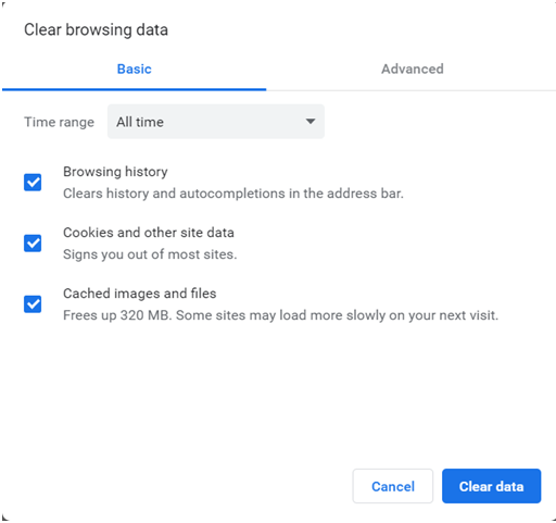 clear browsing data