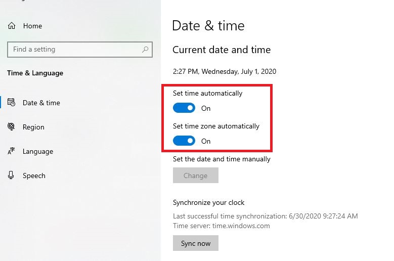 Correct the time and date in your PC