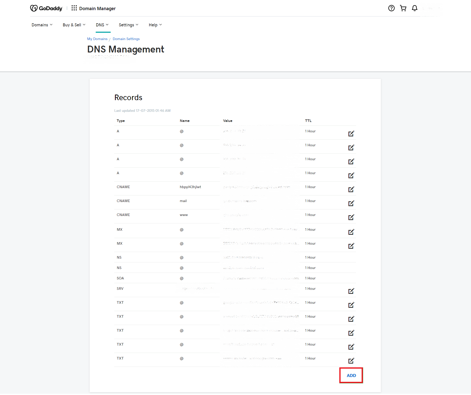 godaddy dns management