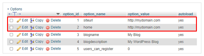 Set up URL in phpmyAdmin