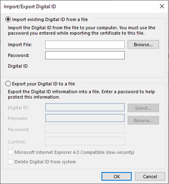 import-export button under digital ids