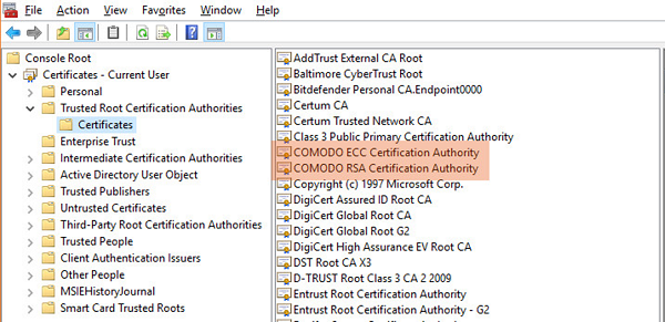 comodo ecc rsa root