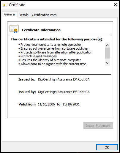 digicert high assurance ev root ca