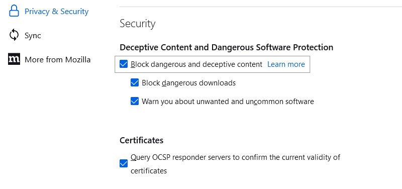 “Block dangerous and deceptive content” option > Uncheck it.