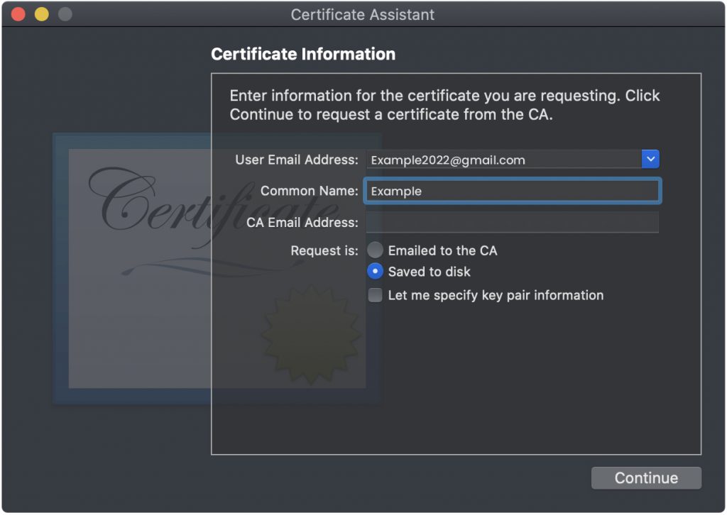 Certificate information