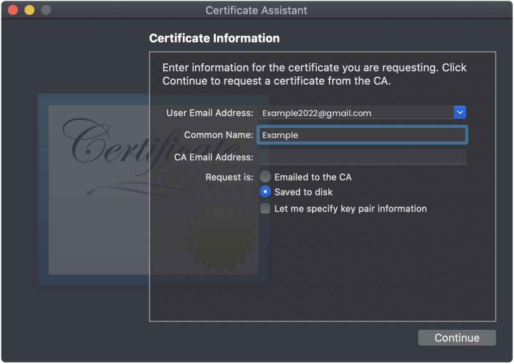 Certificate information