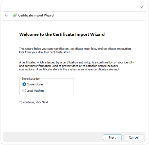 certificate import wizard