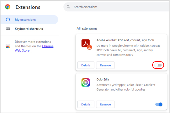 Disable Add-ons for chrome
