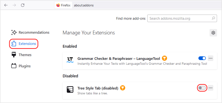 Disable Add-ons for Firefox