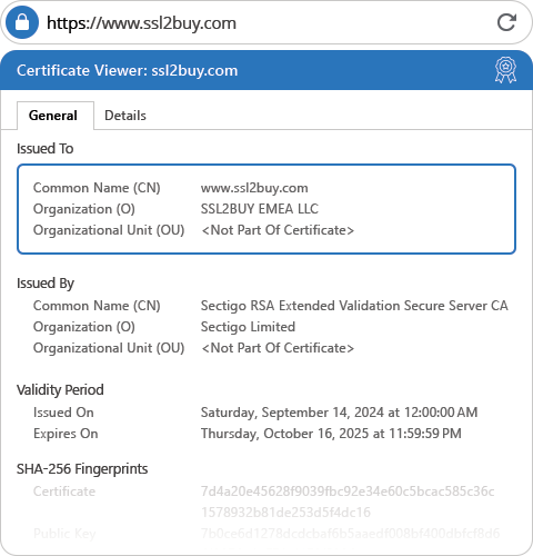 Comodo EV SSL Certificate General