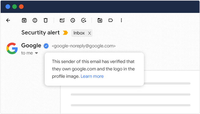 Gmail Inbox with Blue Checkmark and Logo