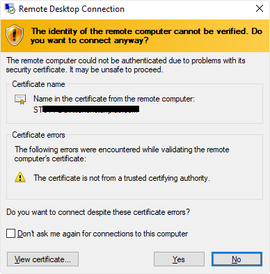 Remote Desktop Certificate Not Trusted Chain Incomplete